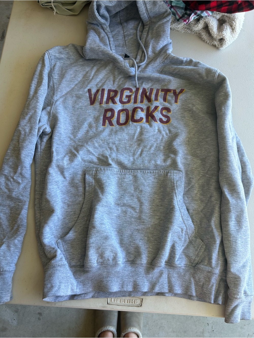Gray Graphic Zip-Up Hoodie with Maroon Lettering